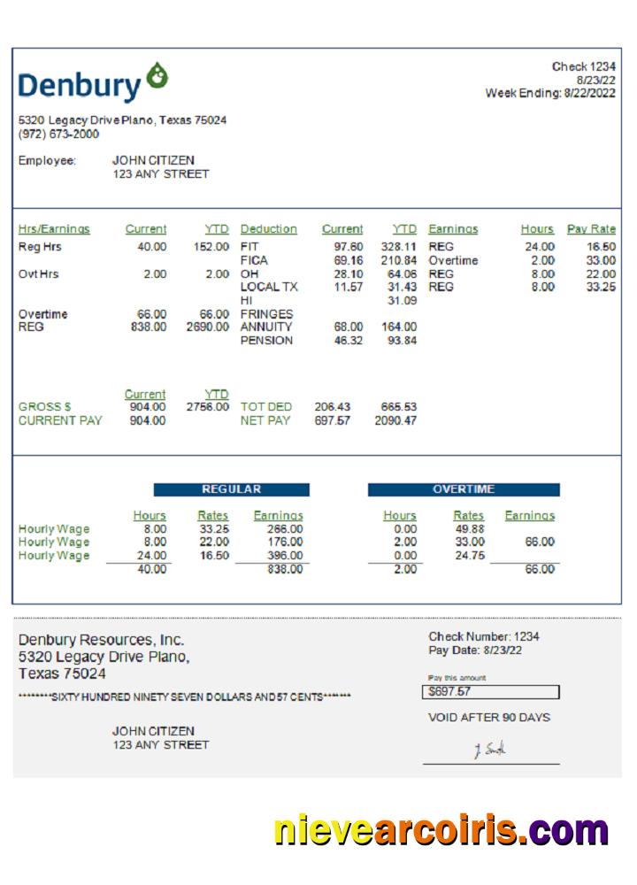 USA Denbury Resources Inc. oil & gas company pay stub